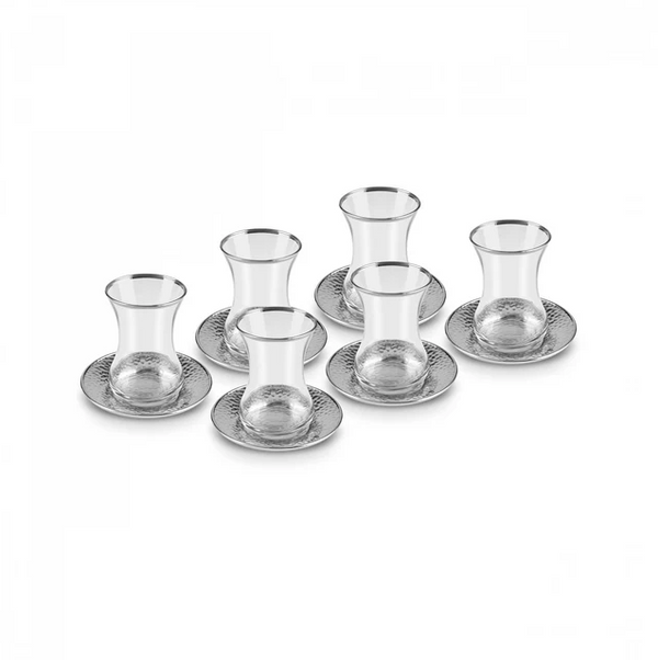 KARACA ADA – Service À Thé Turc Pour 6 Personnes, 18 Pièces, 130 Ml, Finition Platine