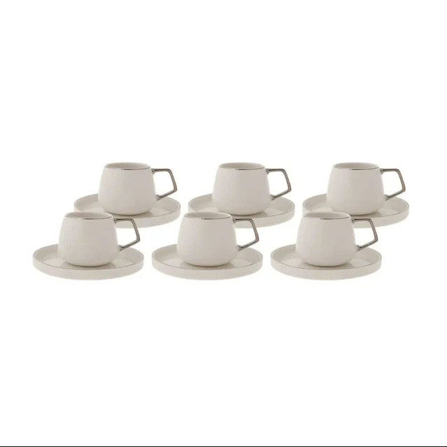 Karaca Streamline Saturn Platinum – Service à Café en Porcelaine 12 Pièces Pour 6 Personnes – 100 ml