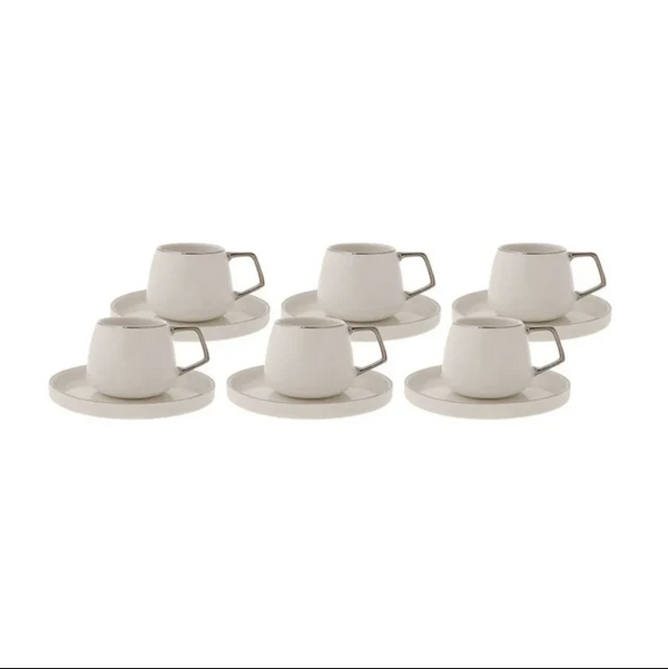 Karaca Streamline Saturn Platinum – Service à Café en Porcelaine 12 Pièces Pour 6 Personnes – 100 ml