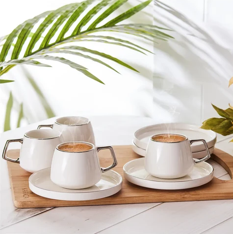 Karaca Streamline Saturn Platinum – Service à Café en Porcelaine 12 Pièces Pour 6 Personnes – 100 ml