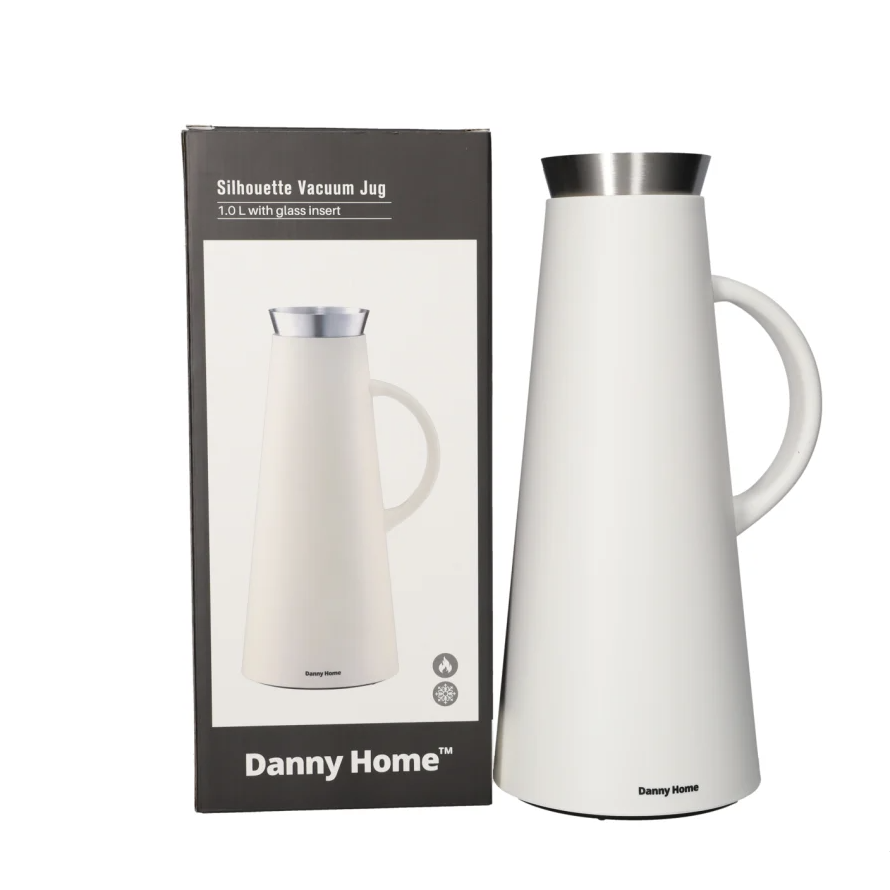 DANNY HOME – Carafe Isotherme À Double Paroi En Verre, Blanche Et Argentée, 1 L, 16 × 13,9 × 32,5 Cm