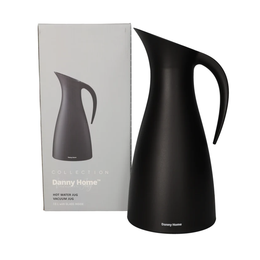 DANNY HOME – Carafe Isotherme À Double Paroi En Verre, Noire, 1 L, 14,5 × 14,8 × 30 Cm