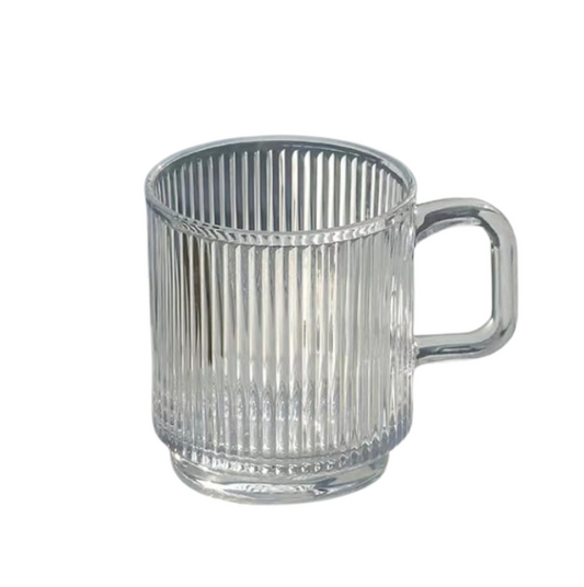 Lot de 6 Tasses en Verre BAVARY 340 ml, Verres à Lait épais Côtelés, Eau, Jus, Petit-déjeuner