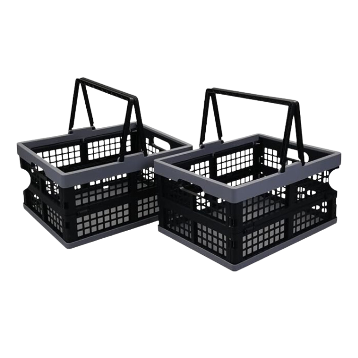 Plastic Foldable Shopping Basket, Collapsible Storage Boxes with Handle