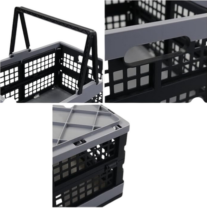 Plastic Foldable Shopping Basket, Collapsible Storage Boxes with Handle