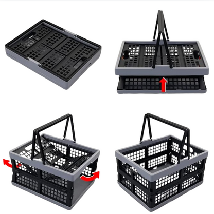 Plastic Foldable Shopping Basket, Collapsible Storage Boxes with Handle