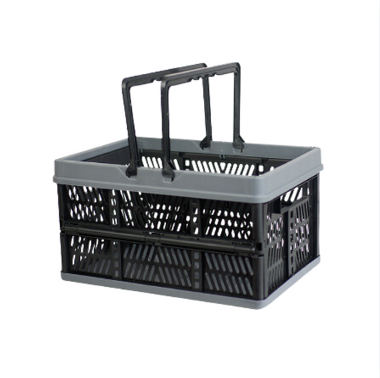 Plastic Foldable Shopping Basket, Collapsible Storage Boxes with Handle