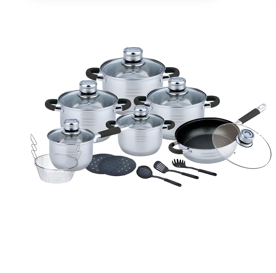 Batterie de Cuisine 10 Pièces avec Casserole en Acier Inoxydable