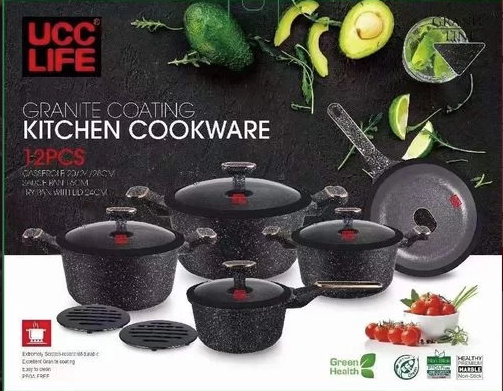 Batterie de cuisine UCC LIFE 12 pièces avec revêtement en granit