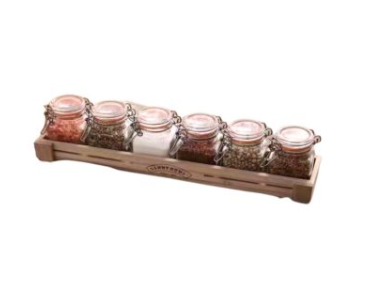 Set de 6 Bocaux à Épices en Verre avec Support en Bois – Danny Home™
