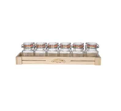 Set de 6 Bocaux à Épices en Verre avec Support en Bois – Danny Home™ Image principale du produit