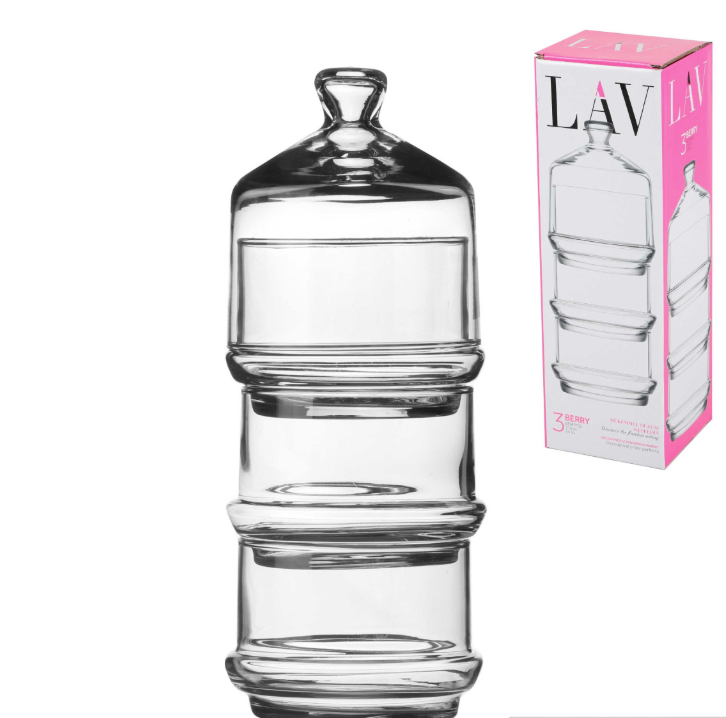 LAV Berry – Mini plateau en verre empilable avec cloche (3 pièces)