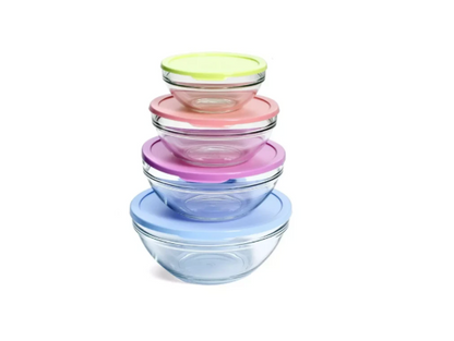 Set de 4 saladiers en verre avec couvercle – Pasabahce