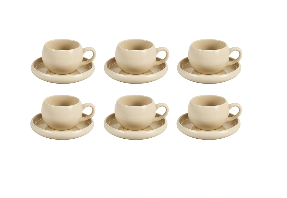 Set de tasses à café Lissa Bonna Biscuit – Almina (12 pièces, 220 ml)