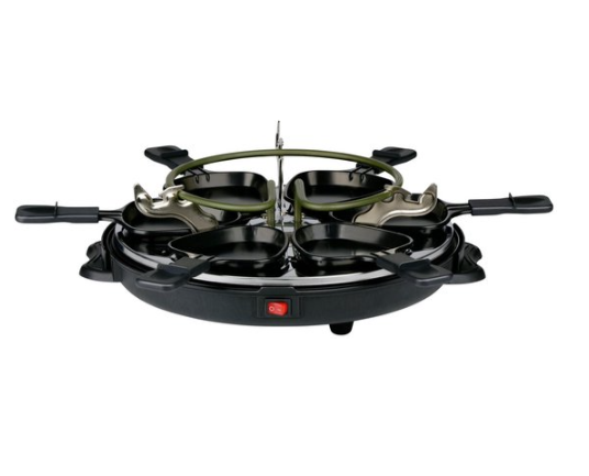 Grill Raclette Alpina – 800W, 8 poêlons, plaque réversible