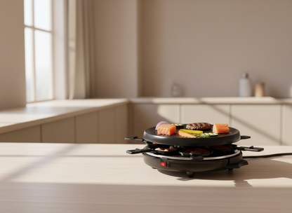 Grill Raclette Alpina – 800W, 8 poêlons, plaque réversible