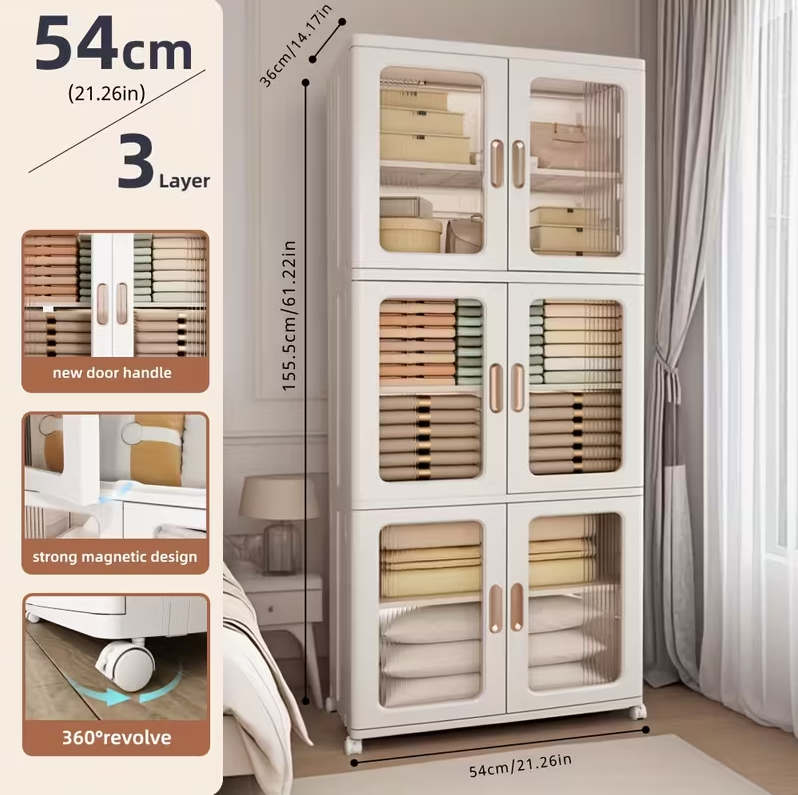 Armoire de rangement modulaire à portes transparentes