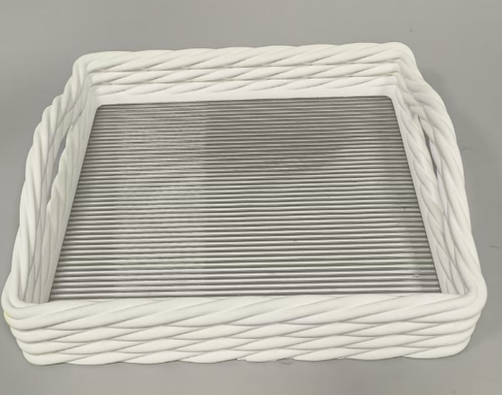 Plateau Rond-Rectangular Décoratif à Bord Tressé – Blanc Secundaire afbeelding