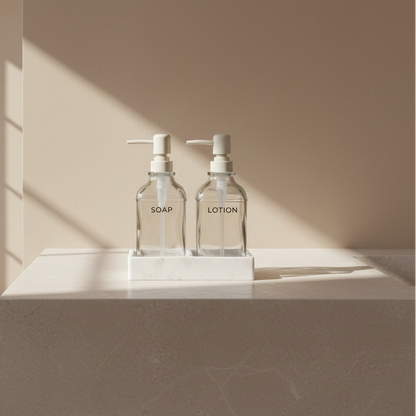 Set de 3 distributeurs de savon et lotion avec plateau