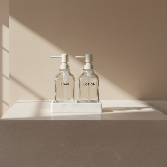 Set de 3 distributeurs de savon et lotion avec plateau