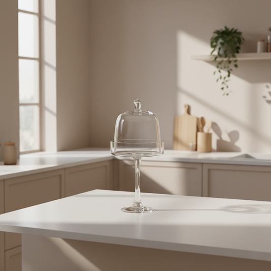 Présentoir à gâteau en verre sur pied avec cloche