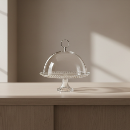 Set à gâteau en verre sur pied avec cloche – 2 pièces