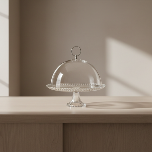 Set à gâteau en verre sur pied avec cloche – 2 pièces