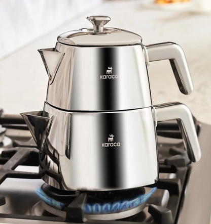 Karaca Brewinox – Théière Turque en Acier Inoxydable – Grande Taille – 2.2L / 3L