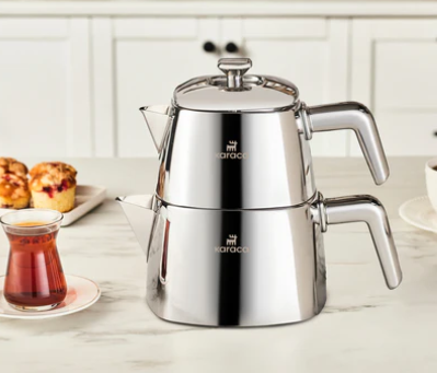 Karaca Brewinox – Théière Turque en Acier Inoxydable – Grande Taille – 2.2L / 3L