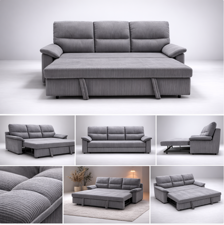 Canapé-lit COMFORT 3 places convertible – 200 x 96 x 97 cm – Gris