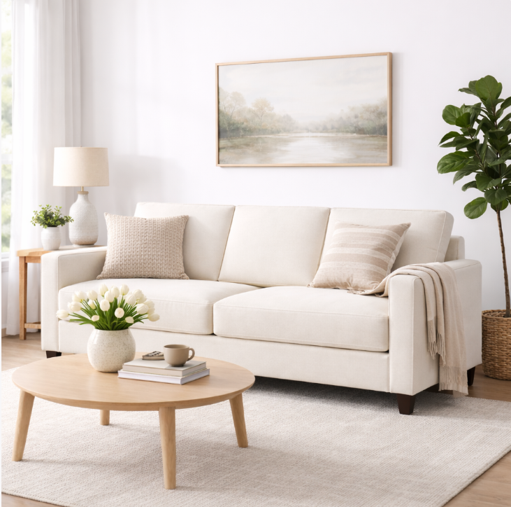 Canapé-lit MILO 3 places convertible – 204 x 83 x 83 cm – Lin Beige Clair Image secondaire du produit