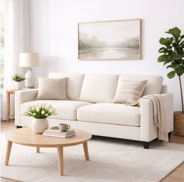 Canapé-lit MILO 3 places convertible – 204 x 83 x 83 cm – Lin Beige Clair