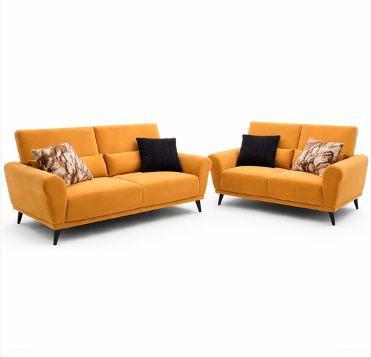 Canapé MILANO – Ensemble 3 places + 2 places – Tissu Jaune Moutarde (Orange)