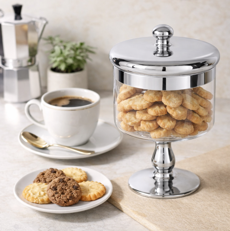 Danny Home Bocal en Verre Décoratif – Bonbonnière Élégante avec Couvercle Doré