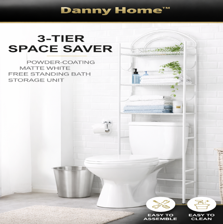 Danny Home Étagère WC 3 Niveaux Gain de Place – Meuble de Rangement Salle de Bain