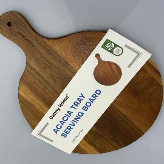 Danny Home Akasya Ağacı Yuvarlak Servis Tabağı – Kulplu Sunum Tepsisi 40x30x1.5cm