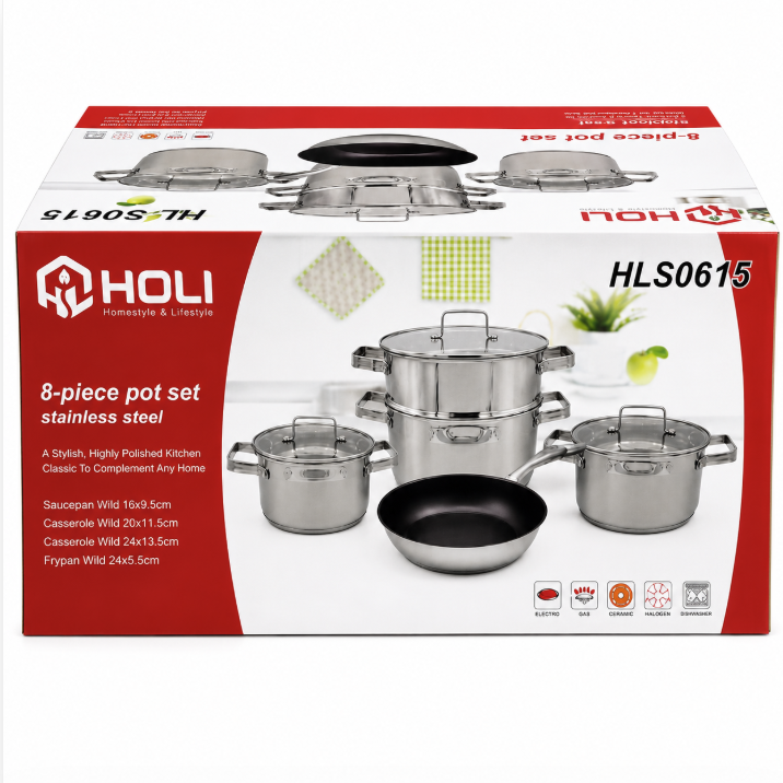 HOLI HLS0615 – Batterie de Cuisine en Acier Inoxydable – 8 Pièces