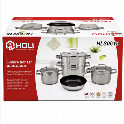 HOLI HLS0615 – Batterie de Cuisine en Acier Inoxydable – 8 Pièces