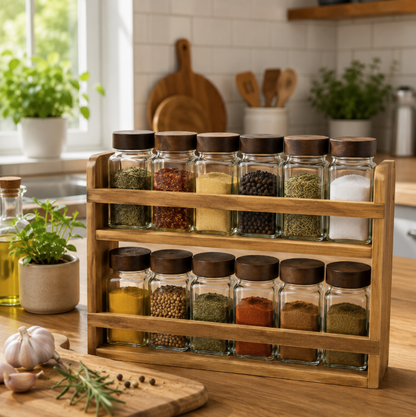 BRICARD Set de 13 Pots à Épices en Acacia – 31 × 7 × 27 cm