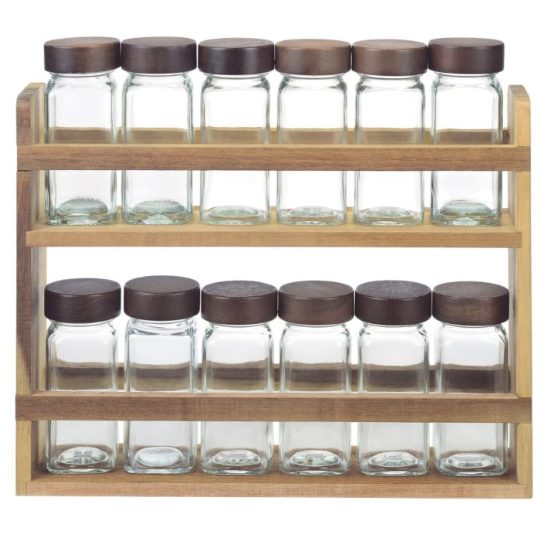 BRICARD Set de 13 Pots à Épices en Acacia – 31 × 7 × 27 cm