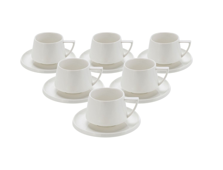 BRICARD Bellon Set à Café en Porcelaine – Blanc – 12 Pièces – 250 ml