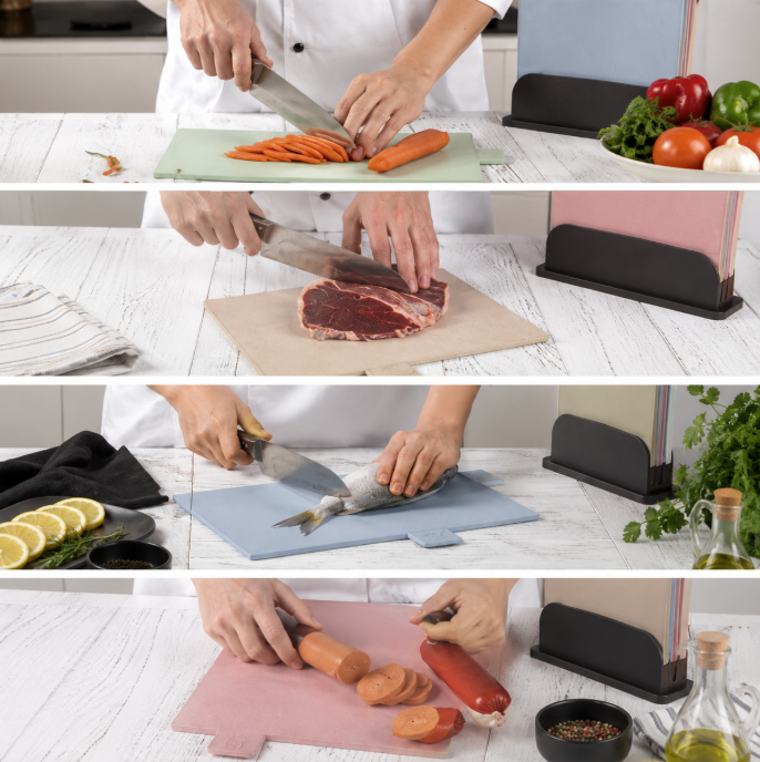 DUHTZ Set de 4 Planches à Découper avec Support – 30 × 20 cm
