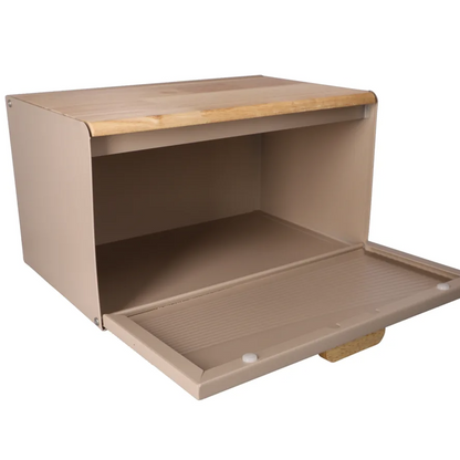 DANNY HOME – Boîte à Pain en Acier Inoxydable et Bois – 35,6 × 21,7 × 21 cm