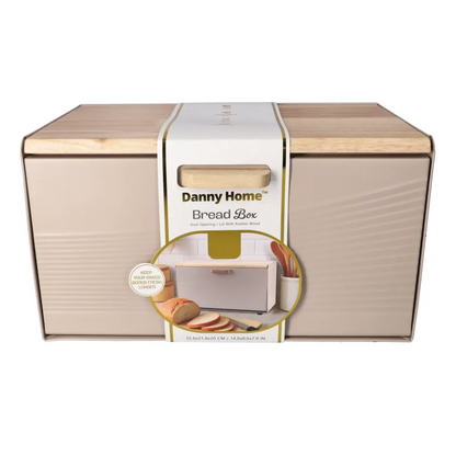 DANNY HOME – Boîte à Pain en Acier Inoxydable et Bois – 35,6 × 21,7 × 21 cm