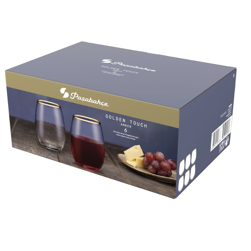 PASABAHÇE AMBER GOLDEN TOUCH – Set De 6 Verres À Boire En Verre, 570 Ml