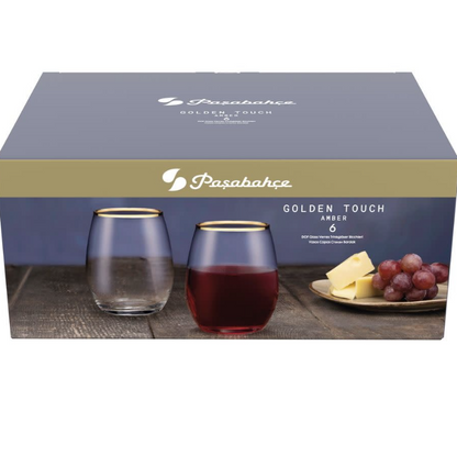 PASABAHÇE AMBER GOLDEN TOUCH – Set De 6 Verres À Boire En Verre, 570 Ml