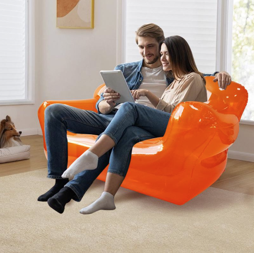 Canapé Gonflable Orange en PVC – 182 × 96 × 76 cm