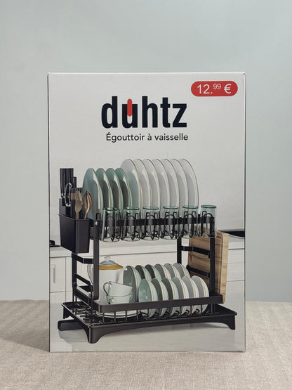 Duhtz Égouttoir à Vaisselle 2 Niveaux avec Porte-Couverts