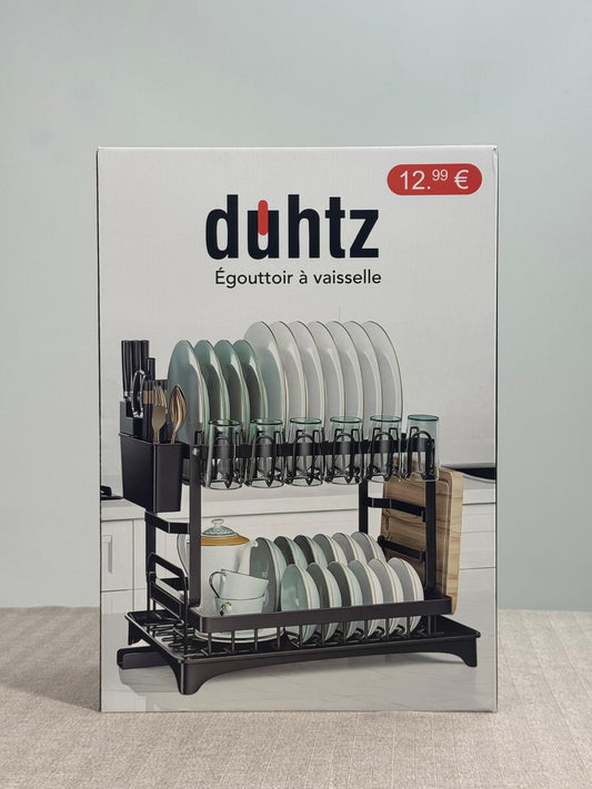 Duhtz Égouttoir à Vaisselle 2 Niveaux avec Porte-Couverts