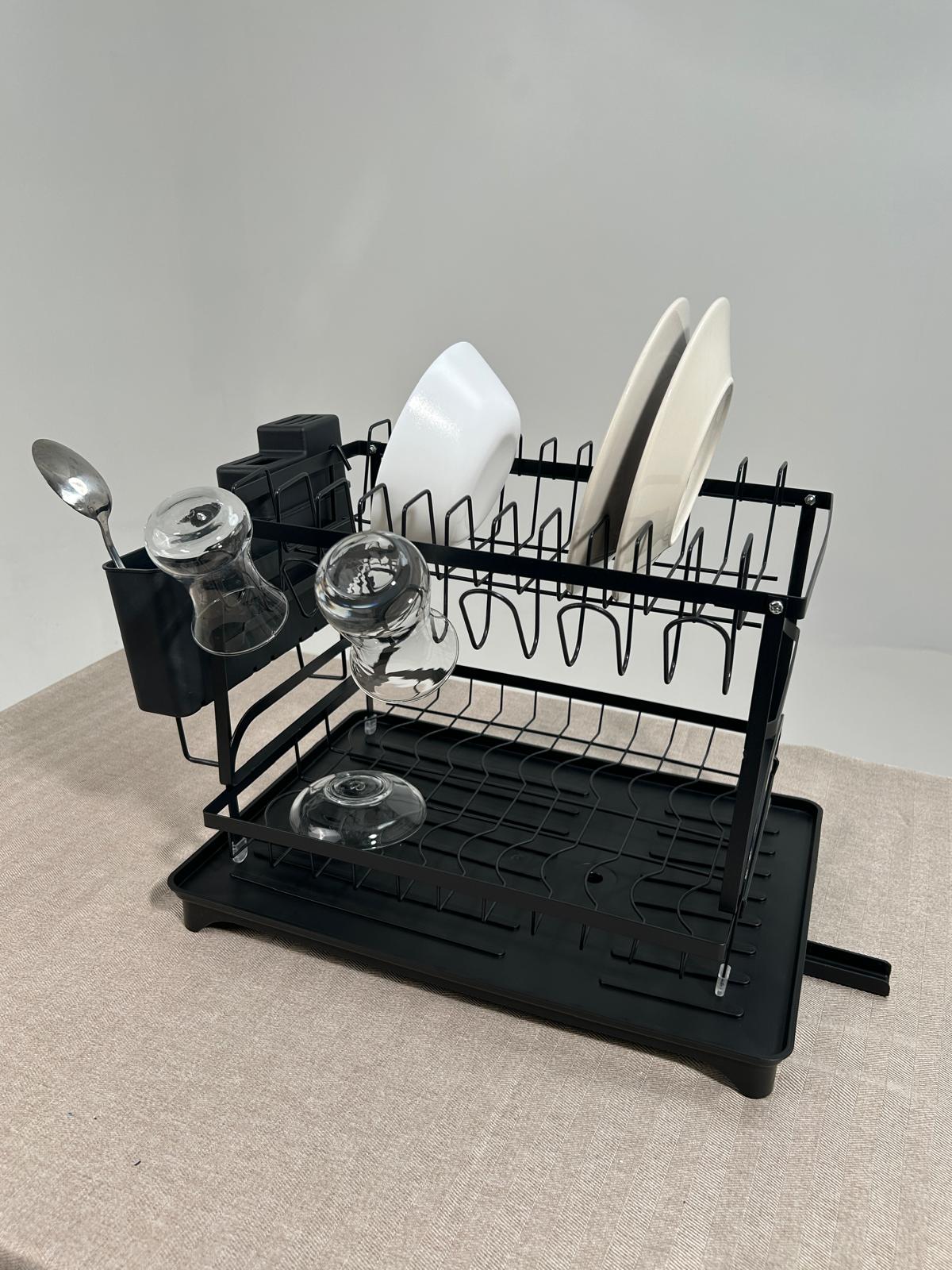 Duhtz Égouttoir à Vaisselle 2 Niveaux avec Porte-Couverts